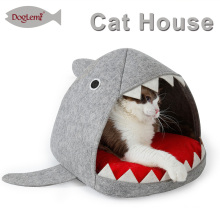 China Pet Supplies Cat Condo Shark Design Cat Cave With Removable Mat